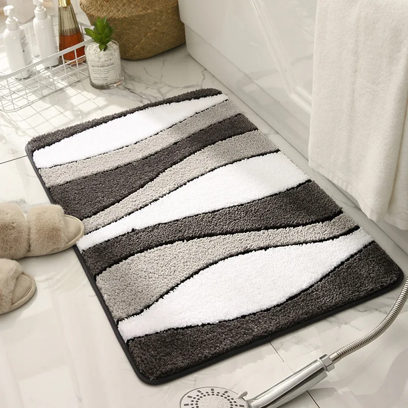 VIKAMA Entrance Area Flannel Rug Modern Minimalist Striped Bathroom And Toilet Moisture-Absorbing Cooling Foot Mat Home Decor