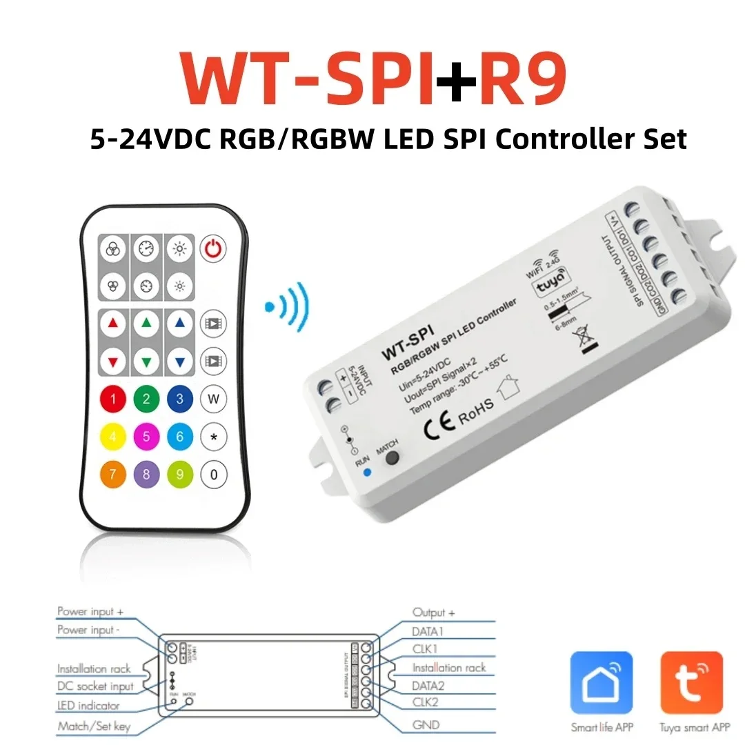 Skydance Tuya Wif WT-SPI /Zigbee WZ-SPI LED Controller 5-24V For WS2811 WS2812B TM1814 RGB/RGBW Addressable LED Light
