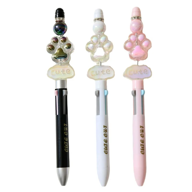 12pcs/lot Kawaii Crystal Cat Paw 4 Colors Ballpoint Pen Cute DIY Press Ball Pens School Office Writing Supplies Stationery