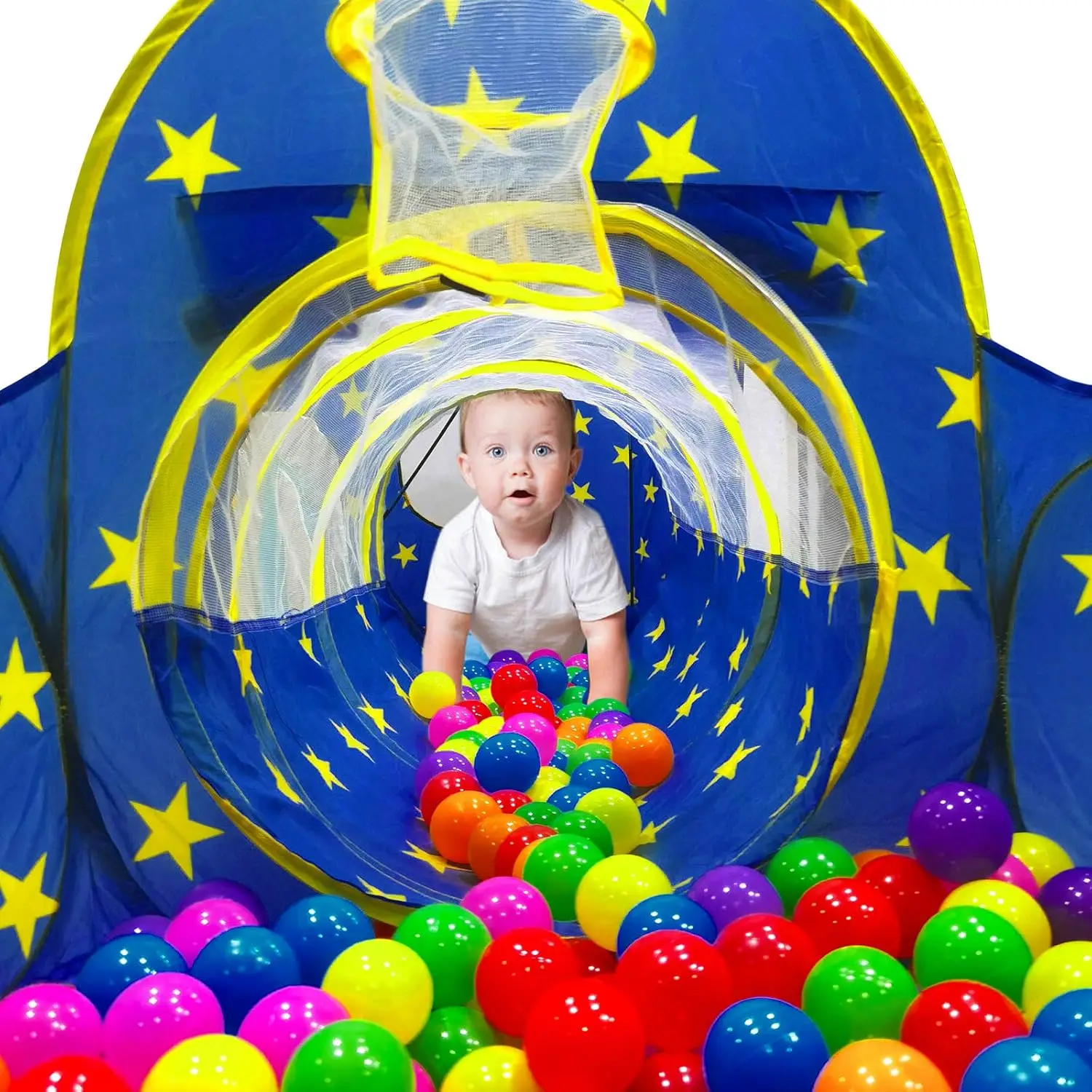 3-teiliges Kinderspielzelt für Jungen mit Bällebad, Krabbeltunnel, Prinzessinnenzelte für Kleinkinder, Baby Space World Spielhausspielzeug, Jungen Indo
