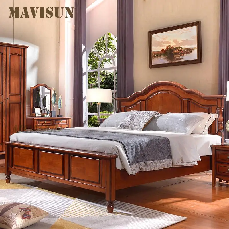 American Style Classic Simple High Box Full Solid Wood Bed 1.8m Double Master Bedroom Apartment Furniture Mahogany Wedding Bed