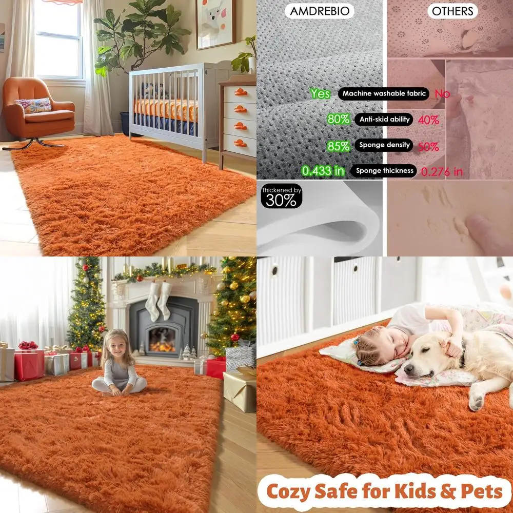 

Fluffy Orange Shag Rug, 5x8 for Living Room, Bedroom, Kids' Room, and Play Areas