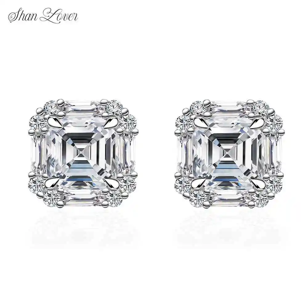 

ShanLover Brand Real 925 Sterling Silver Stud Earrings MST Moissanite Gemstones Earrings Fashion S925 Silver Jewelry Accessory