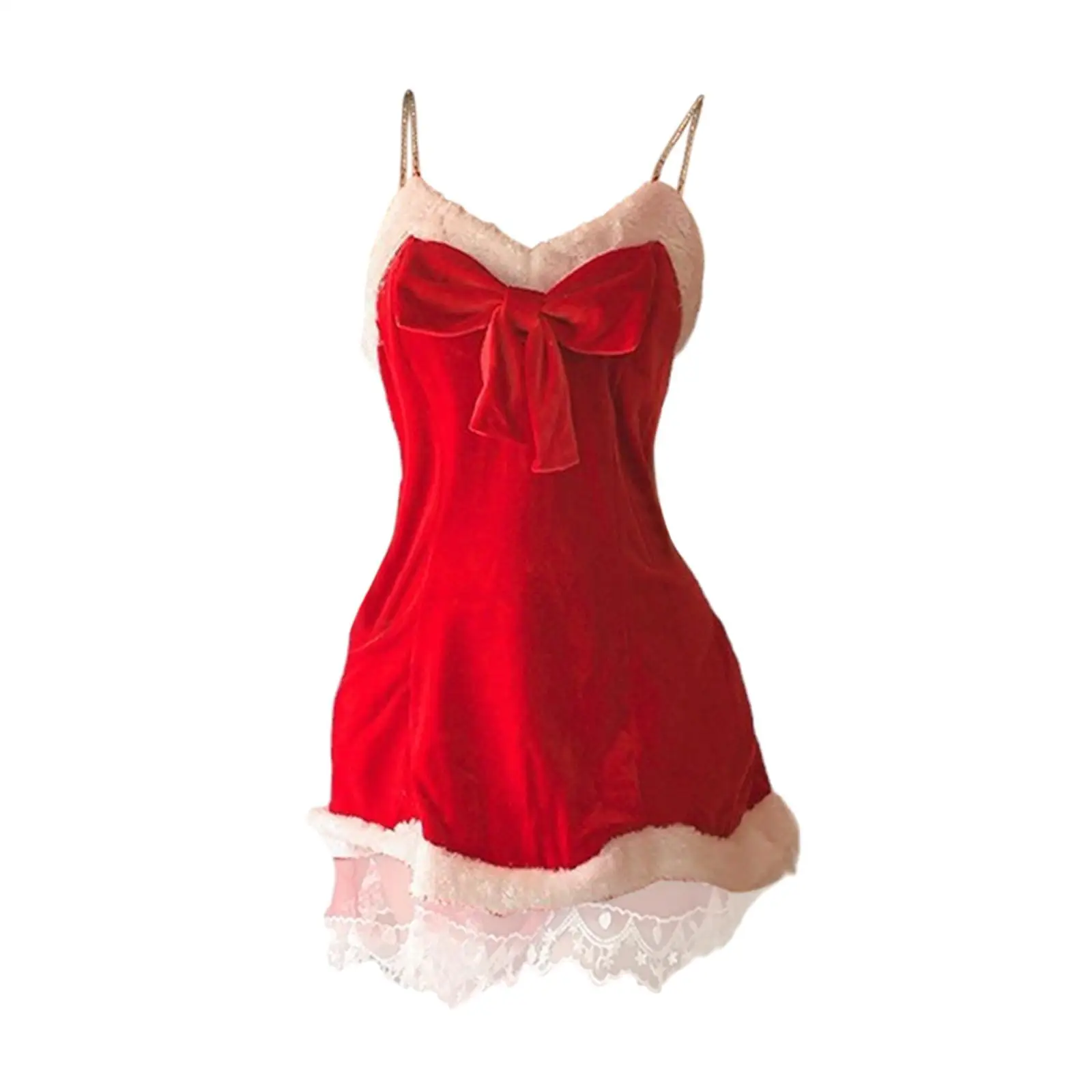 Mini abito da Babbo Natale con fiocchi carini, decorazione, camicia da notte, lingerie natalizia da donna