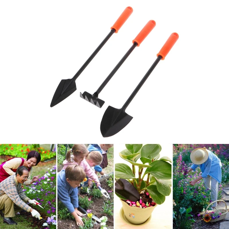 A2UD 3Pcs Mini Jardim Jardinagem Planta Ferramentas Set Plastic Handle Pá Rake Spade
