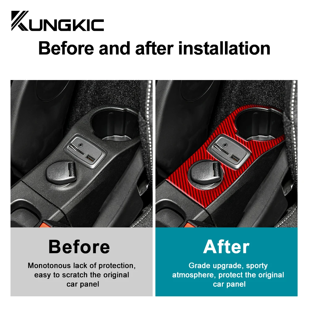 For Mercedes Benz Smart Fortwo 453 Forfour 2016 2017 2018 2019 Real Soft Carbon Fiber Car USB Charging Panel Cover Trim Sticker view 3