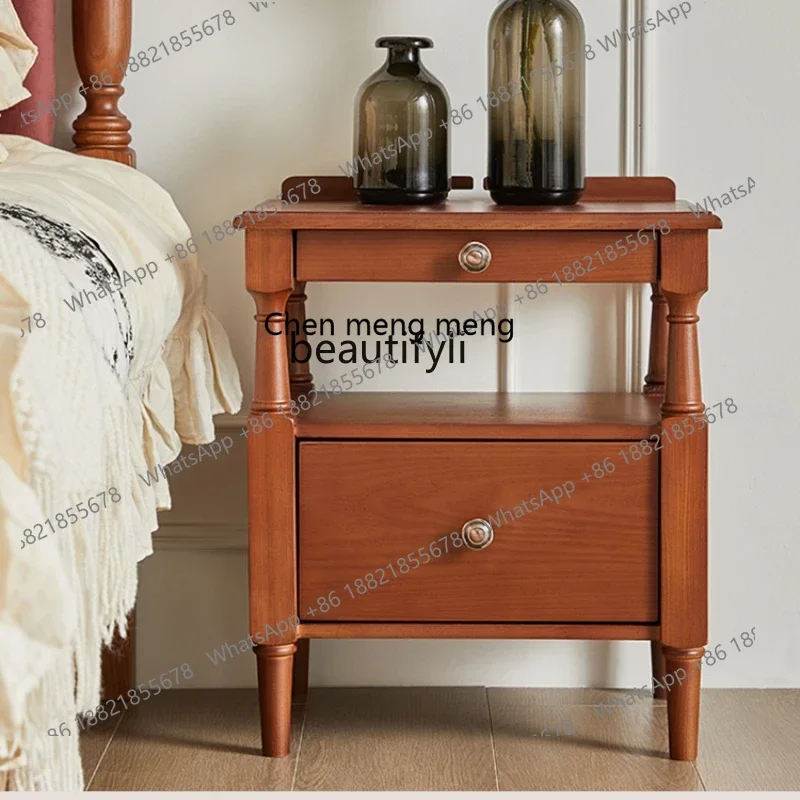 

X French Retro Bedside Table New Solid Wood Small Bedroom and Household American Mid-Ancient Bedside Cabinet