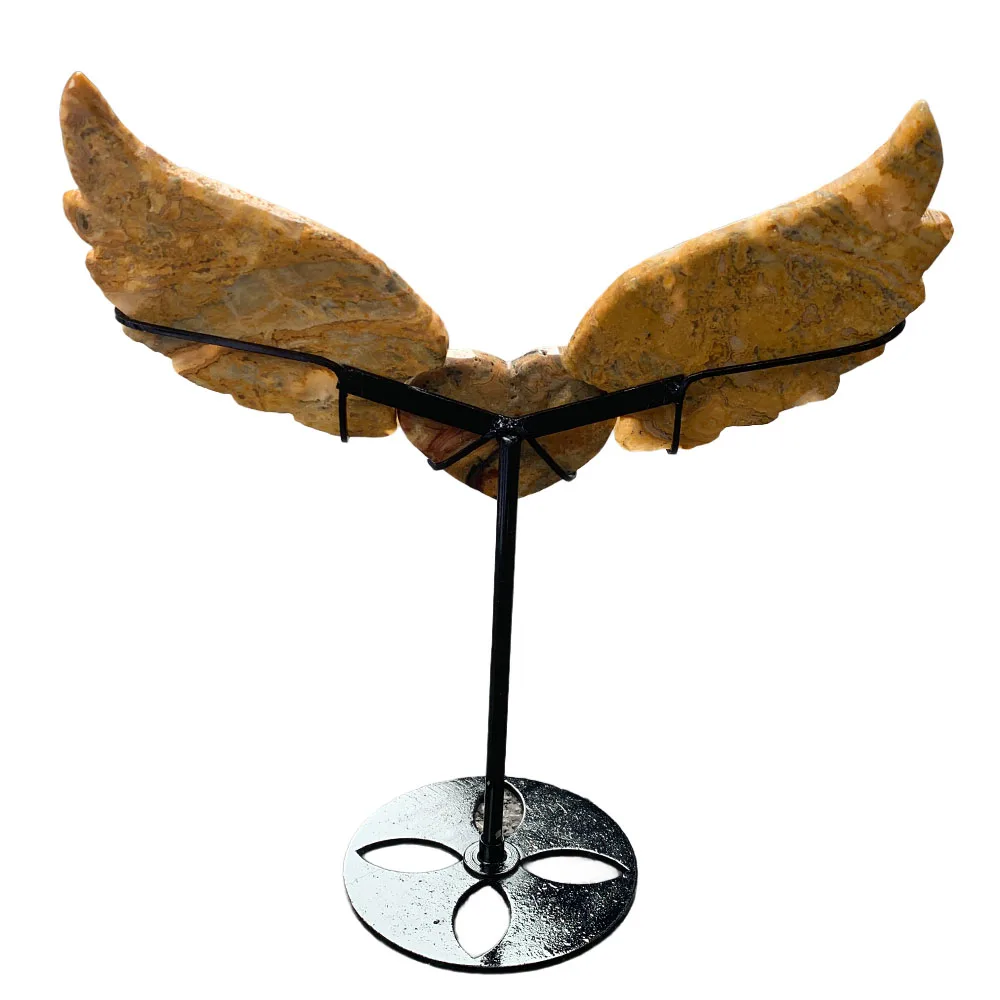Custom Crazy Agate Angel Wings Figurine - Hand-Carved Crystal Statue with Stand for Home Decor, Reiki Healing Stone & Unique