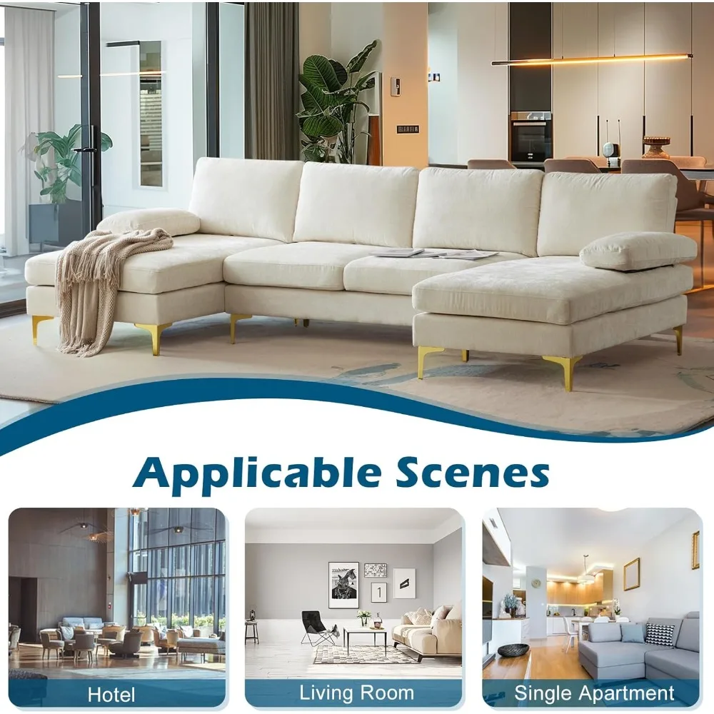 110 أريكة مقطعية كبيرة على شكل حرف U مع كرسي مزدوج 51 D لغرفة المعيشة، مجموعة أريكة مقطعية حديثة مع ناعمة 5.9
