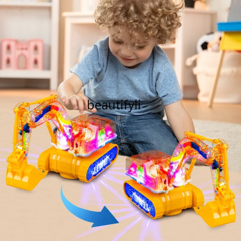 Children Electric Transparent Excavator Boy Music Universal Engineering Excavator Car