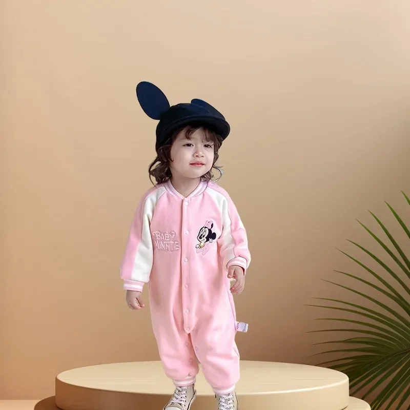 ディズニー赤ちゃん男の子冬ストライプロンパースカバーオール幼児服暖かい厚みのある新生児0-1歳ボディスーツソフトウェア