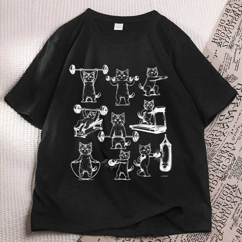 

Funny Cats Gym T-Shirt Men Women Casual Short Sleeve Comfort Tshirt 90s Vintage Y2k Cat Lovers Tee Soft Breathable Clothing