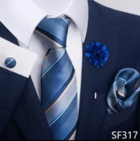 Luxury Mens Ties Floral Black Gold Ties Paisley NeckTie Pocket Square Cufflinks Brooch Set Men's Wedding Party Tie 5