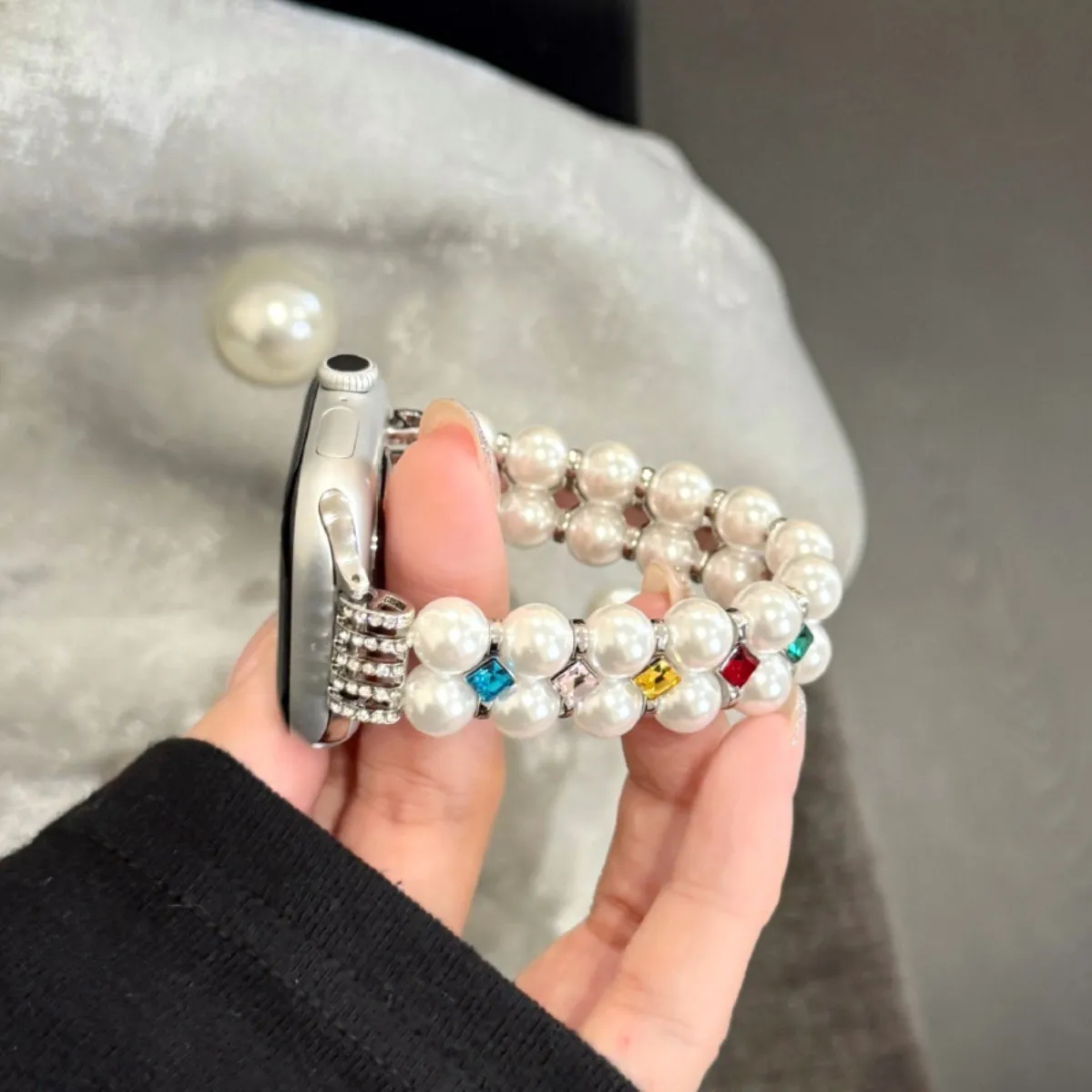 Color Pearl Ring Strap for Apple Watch S11 10 9 8 7 6 Ultra 3 SE Retro Dress Elastic Band for Iwatch 46mm 44 45 42 38 40 41 49mm