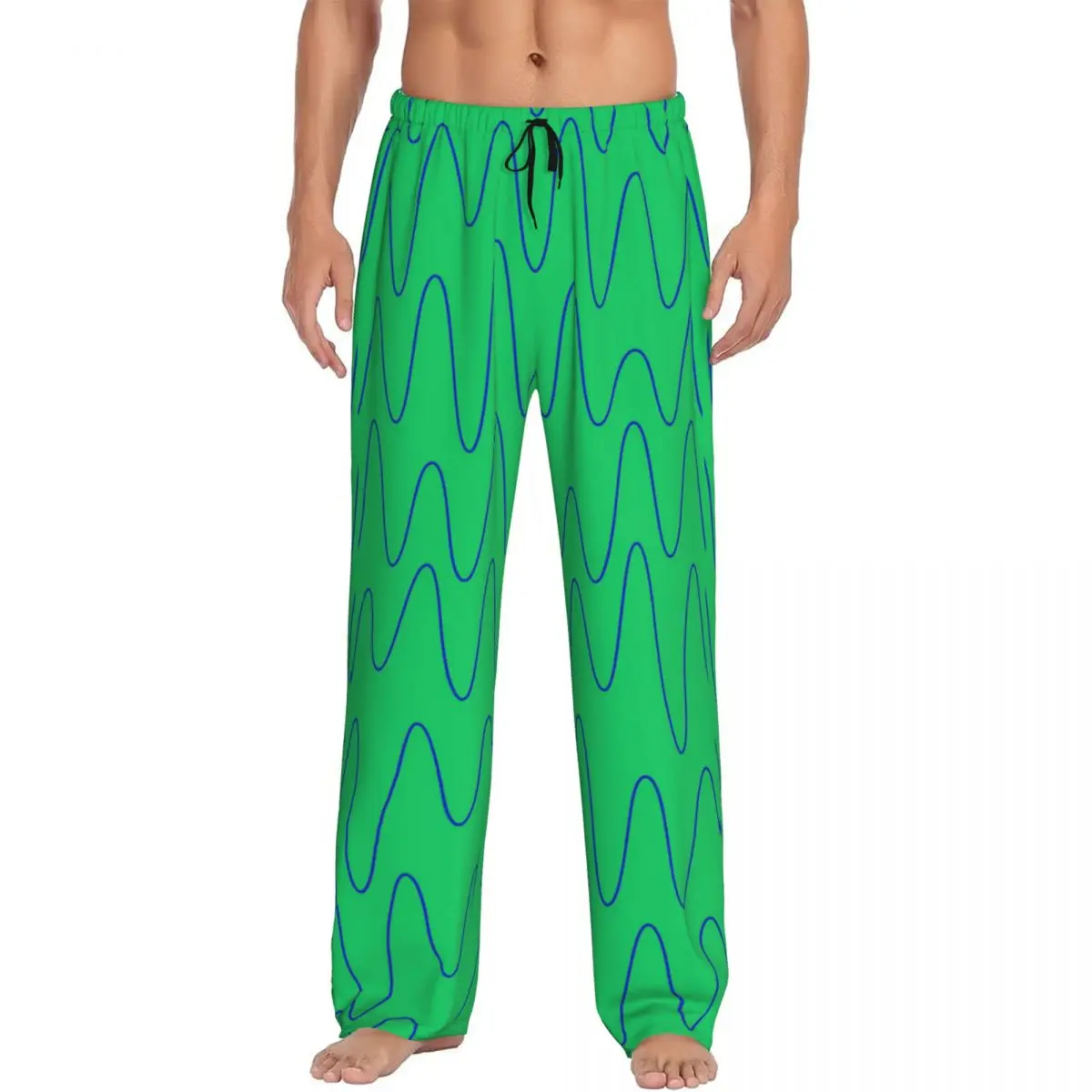 

Custom Sound Waves Electric Green Pajama Pants Men Salamander Animal Lounge Sleep Stretch Sleepwear Bottoms with Pockets