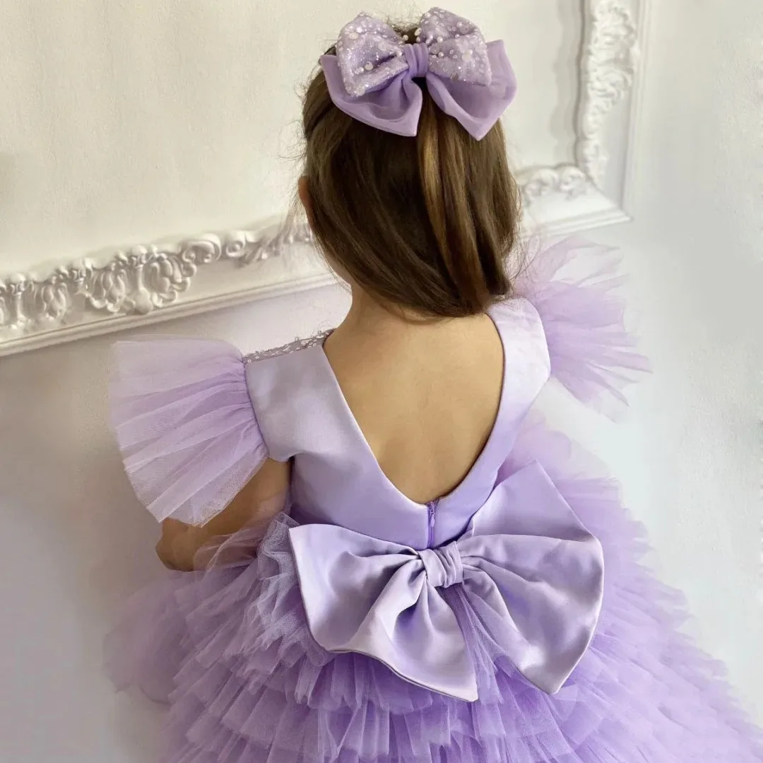 

Платье для девочки на заказ, лавандовое, с пайетками, многослойное, из фатина, с бантом, подходит для свадеб, дней рождения, банкетов и других мероприятий.