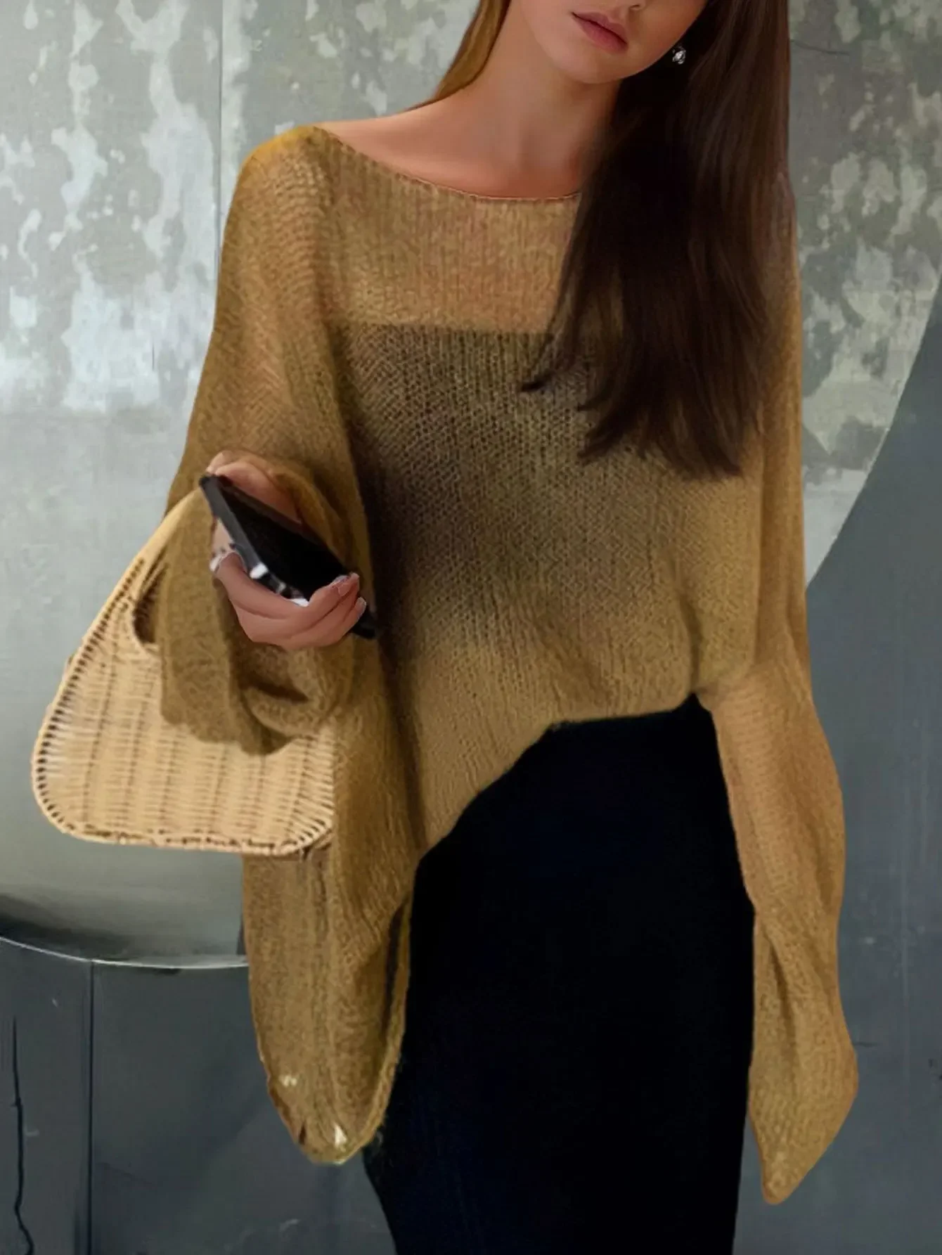 

Women's Autumn Winter 2025 Smock Daily Basic Decent Solid Color Long Sleeve Round-Neck Slim Smock
