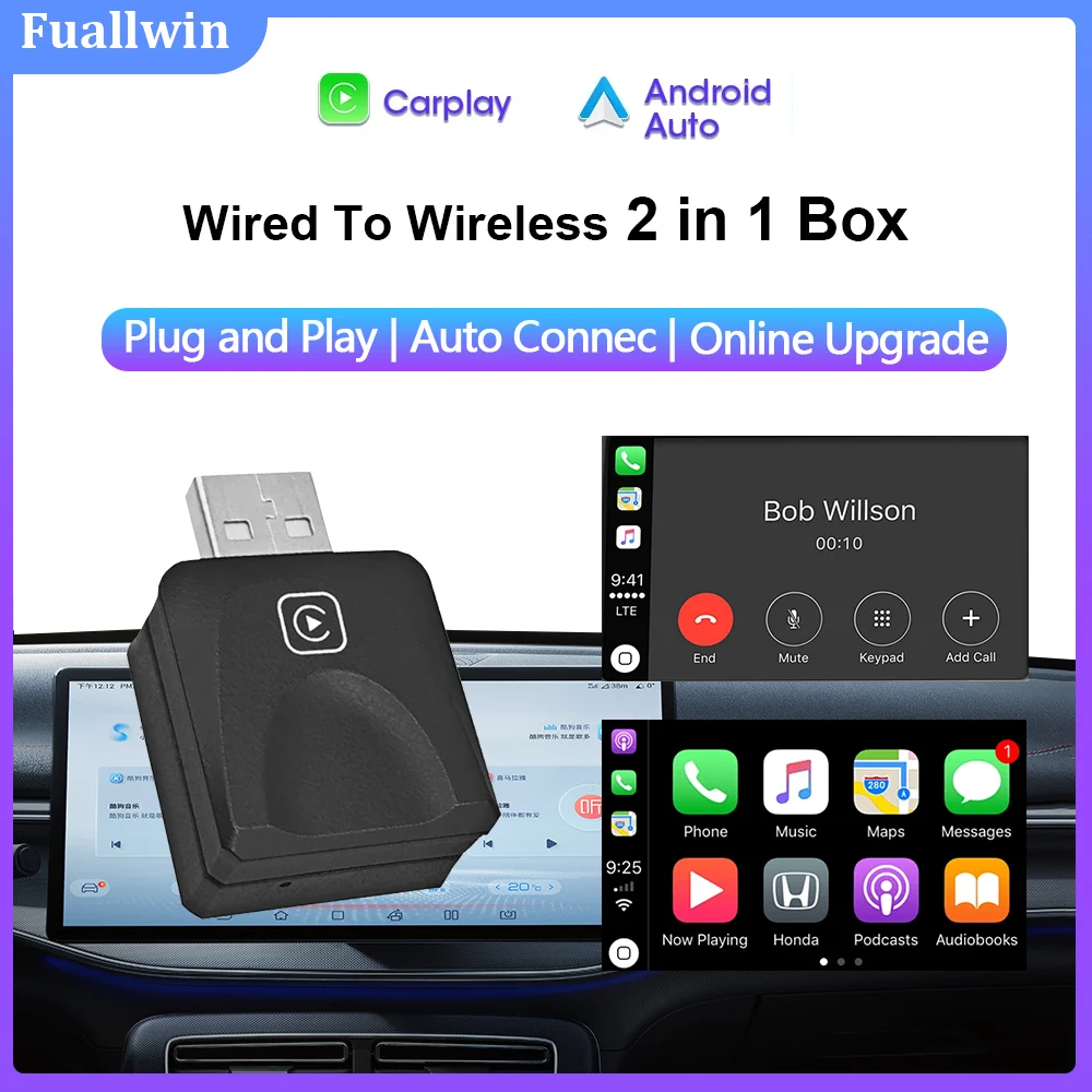 Wireless Carplay Adapter for Apple iOS and Android Auto 2 in 1 Smart Box Plug and Play For Volkswagen Toyota Peugeot Volvo Kia