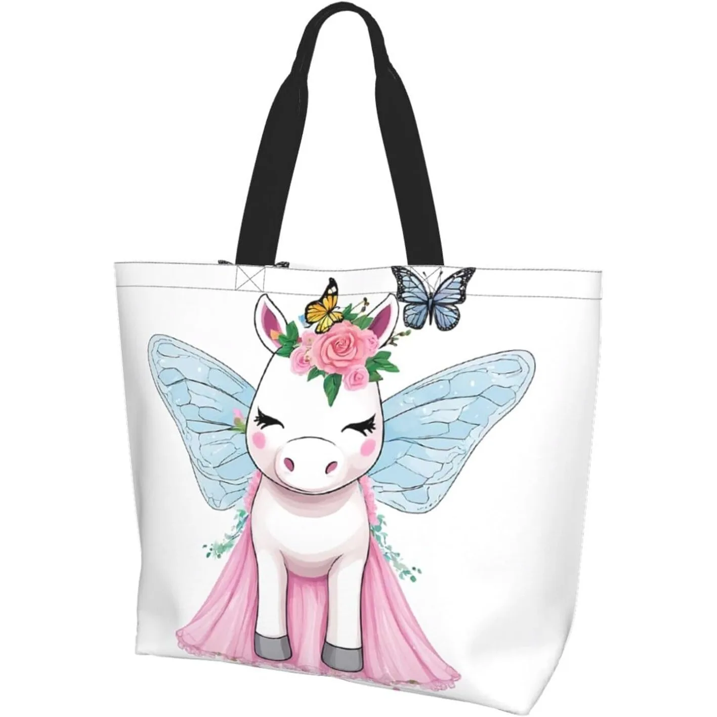 

Большая сумка с принтом бабочки и бегемота, женская сумка для отдыха на одно плечо, многофункциональная большая сумка для покупок