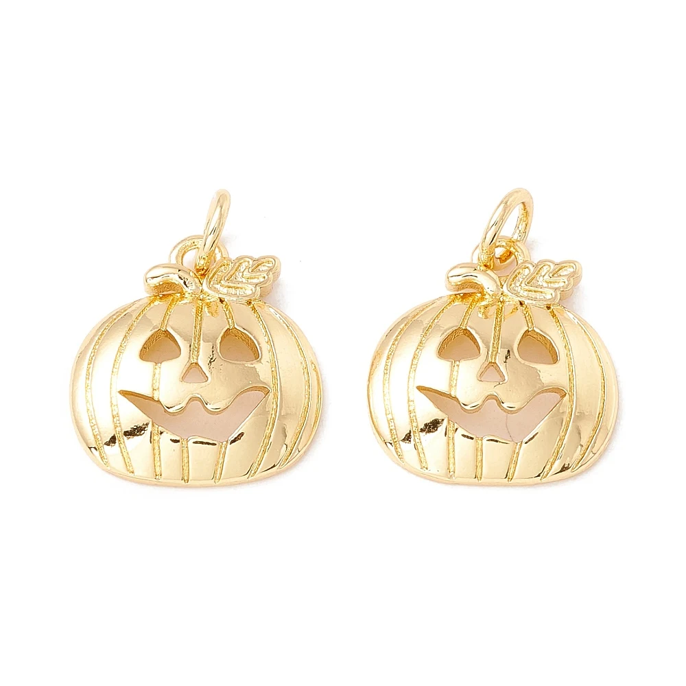 10pcs Halloween Brass Pendants with Jump Rings Long-Lasting Plated Pumpkin Gold Plated for Making DIY Jewelry Necklace Bracelet