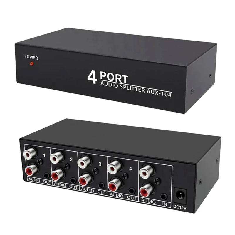 Audio Splitter 1 In 4 Out RCA L/R Aux Stereo Audio Splitter 1X4 Audio Distributor For PC DVD Speaker Splitte