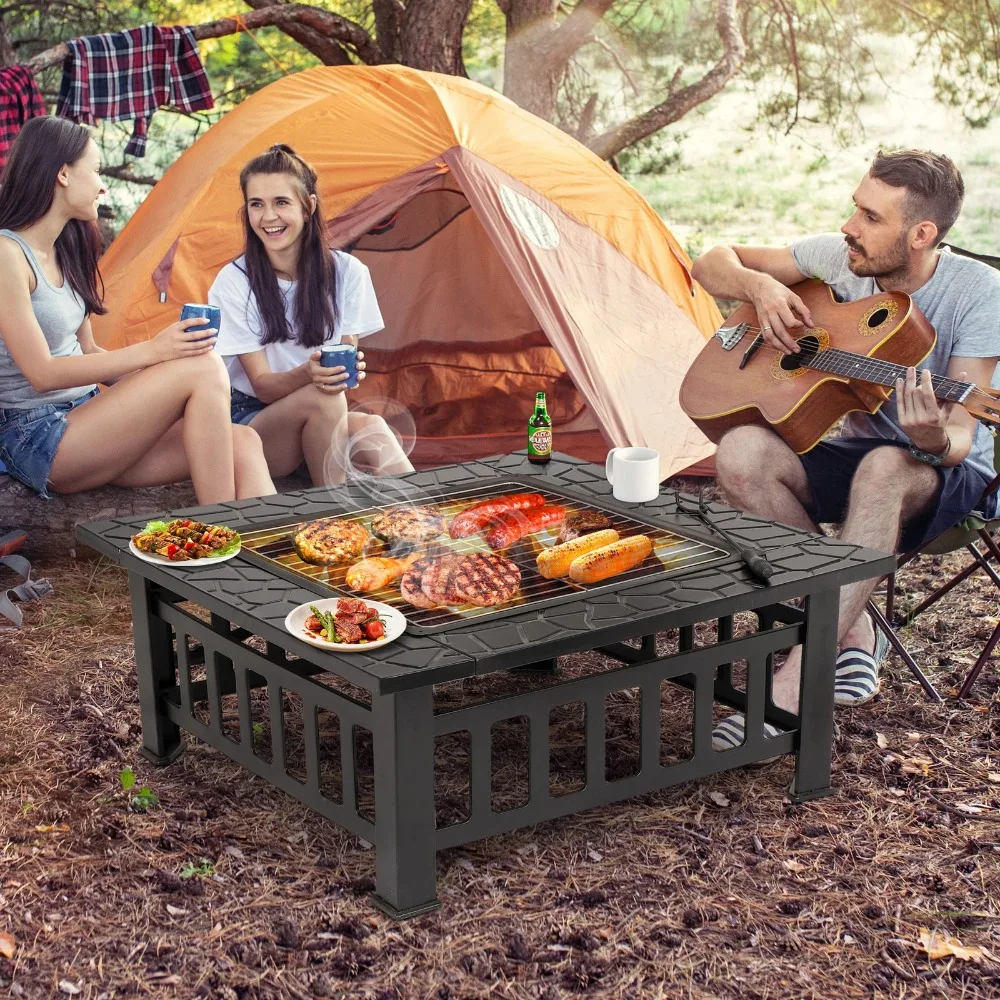 Round Outdoor Portable Fire Pit Table   Lid,Cover