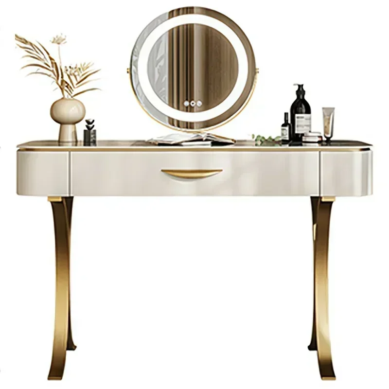 

Design Marble Top Dressing Table With Mirror Gold Stainless Steel Leg Small Makeup And Stool Bedroom Furniture