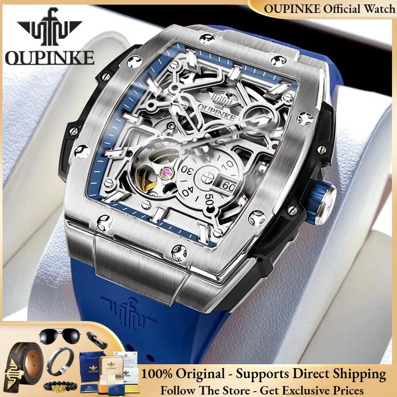 

OUPINKE 3213 Men Watch Brand Original Automatic Mechanical Watch Hollow out Silicone Waterproof Chronograph High Sport Men Watch