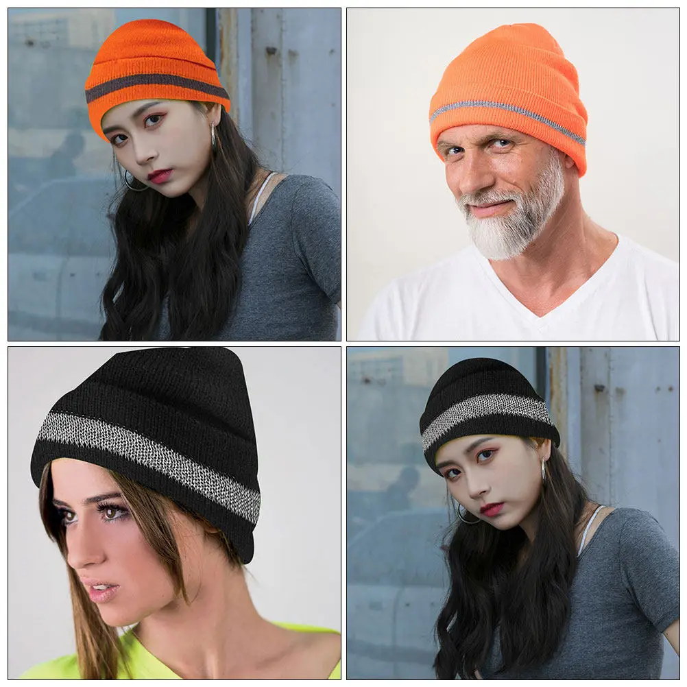 2 Gorros de Punto Reflectantes para Hombre, Fluorescentes, Cálidos, para Invierno, con Borde Enrollado, para Deportes al Aire Libre, Ciclismo, Running