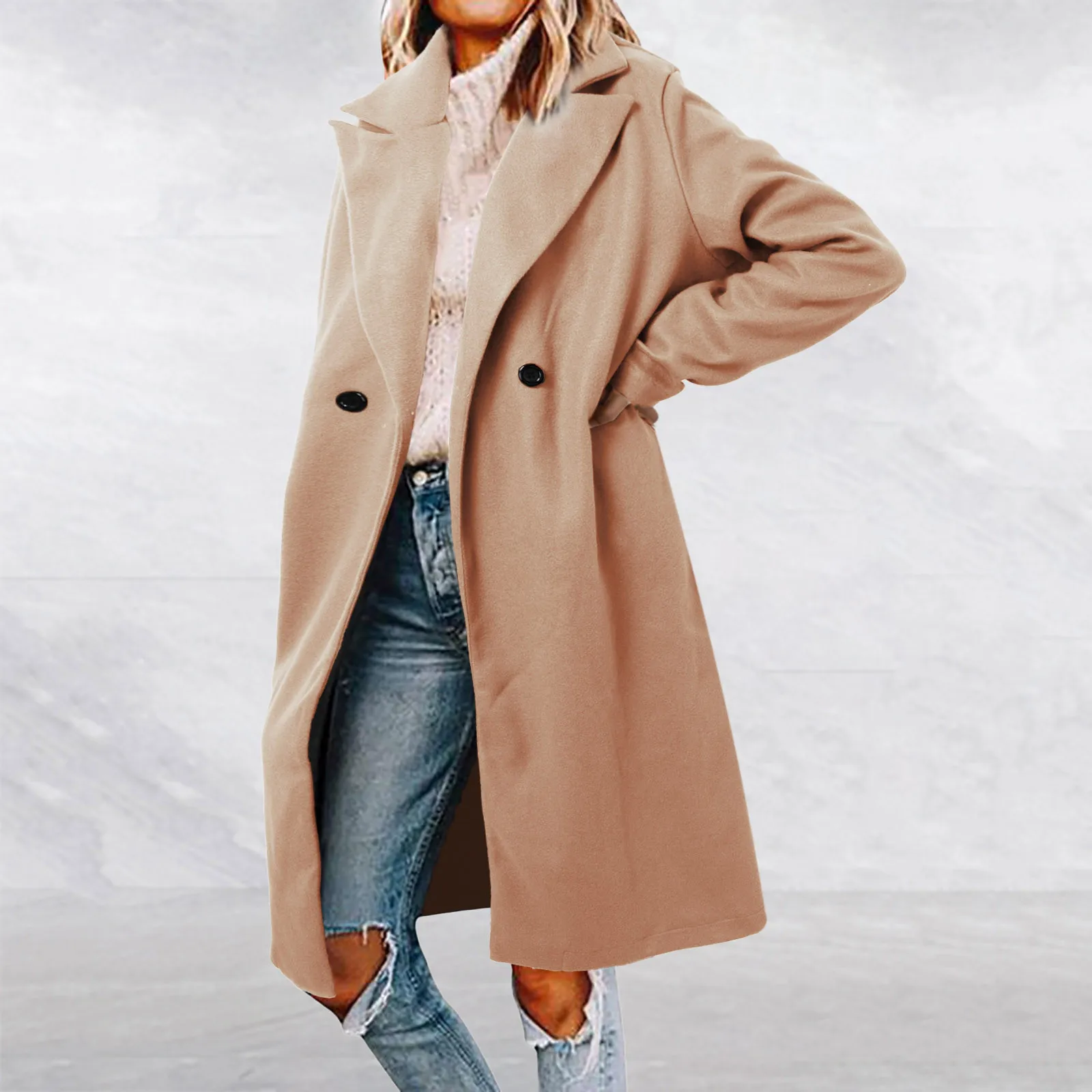 Autumn Winter Women's Faux Wool Trench Coat Blouse Thin Jacket Casual Loose Mid-length Windbreaker Overcoat Female Clothing