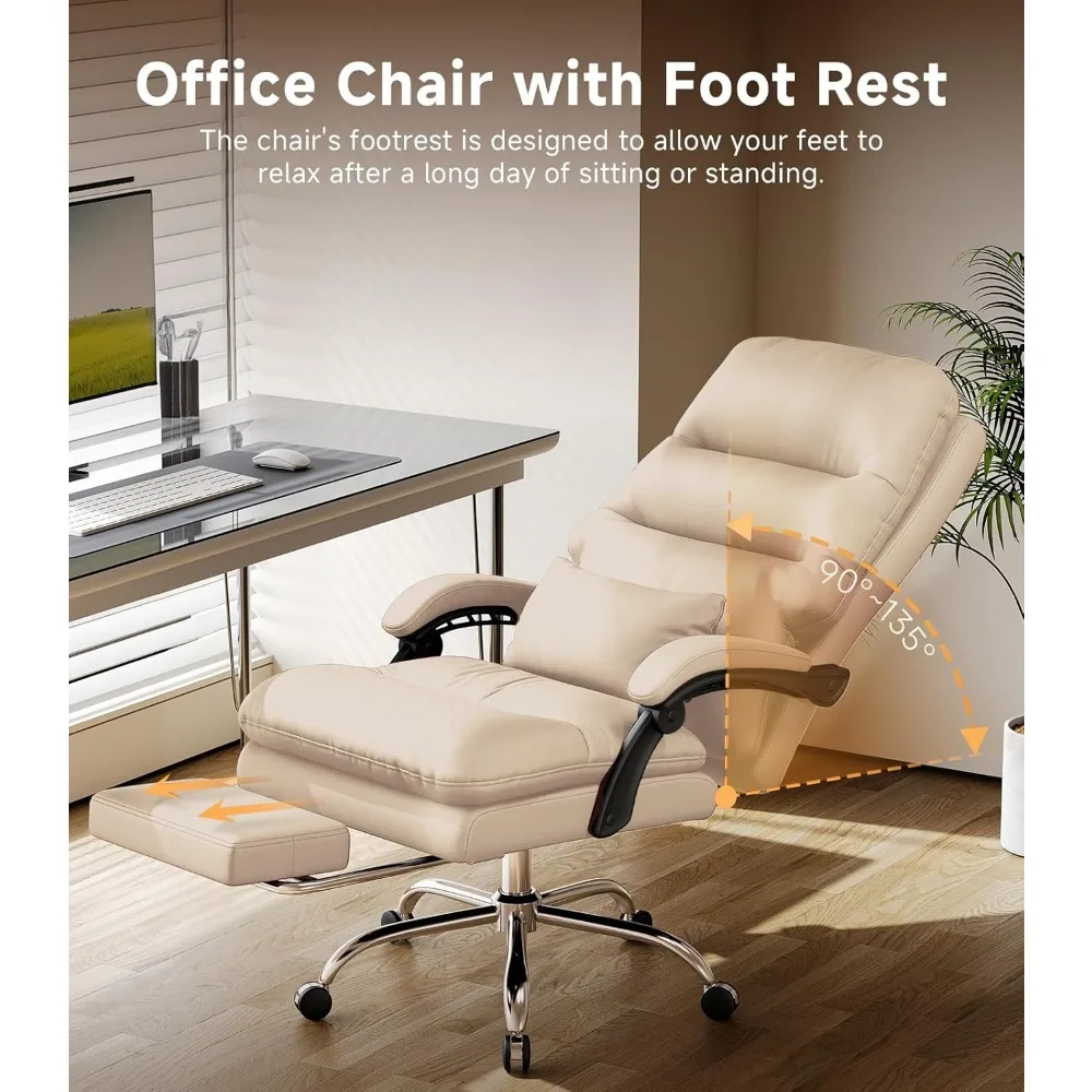 Office Chair,Office Desk Chair,Ergonomic Office Chair, 400LBS PU Leather Computer Chairs with Foot Rest and Lumbar Pillow chair