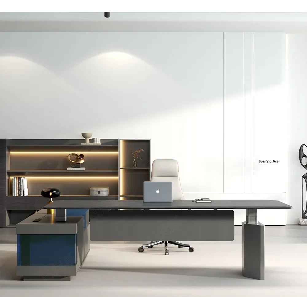 Office boss table, intelligent lifting table, light luxury president's office, simple and modern supervisor, large class desk