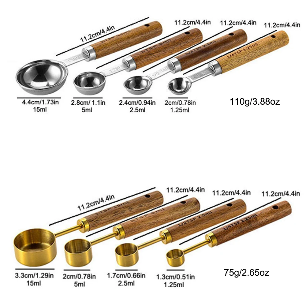 Picture 4: 4Pcs/Set Silver Wooden Handle Stainless Steel Measuring Spoons Baking Tools Coffee Bartending Scale Kitchen Accessories Set