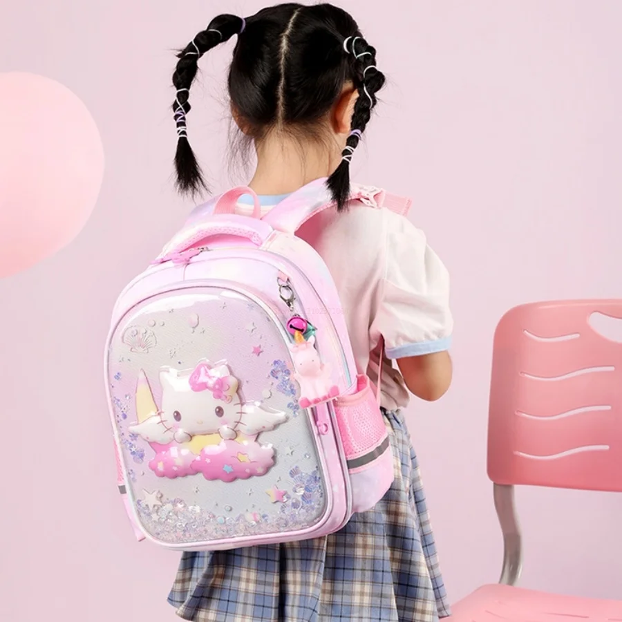 Mochila escolar de protección de columna vertebral para niños, Bolsa Escolar de dibujos animados de Hello Kitty, unicornio, sirena, Linda impresión, gran capacidad, nueva