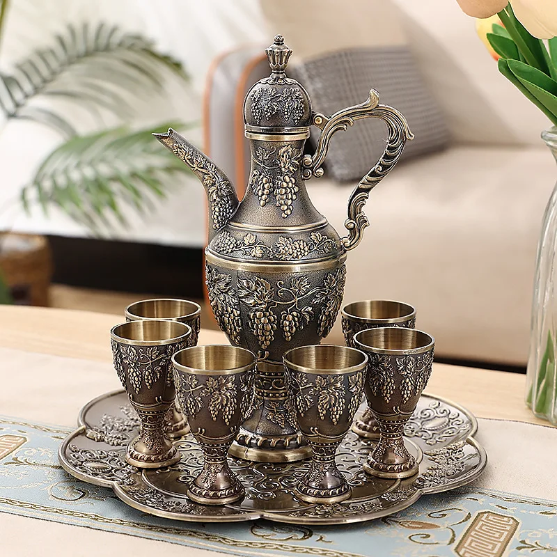 

European alloy set large-capacity wine jug household retro high-end Baijiu cup creative wedding Baijiu wine ornament