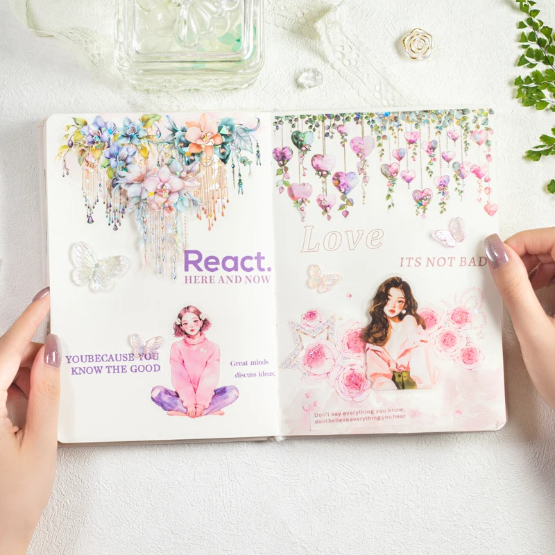 10 pcs Kawaii Creative Label Stickers Ice Crystal Flower Material Journaling Decorative Scrapbooking Planner Office stationery ﻿