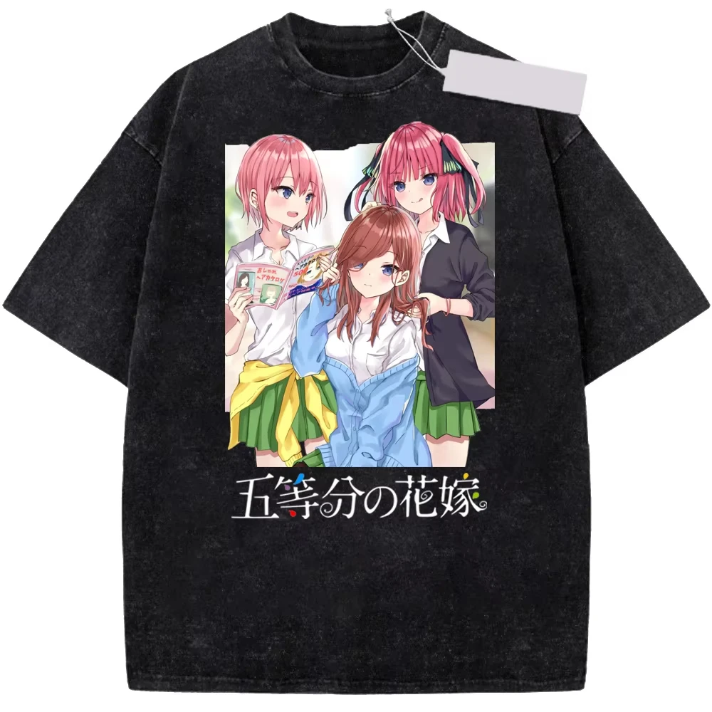 The Quintessential Quintuplets Nino Miku Ichika Graphic Print T-Shirt Men Women Harajuku Fashion Retro Washed O-neck Cotton Top