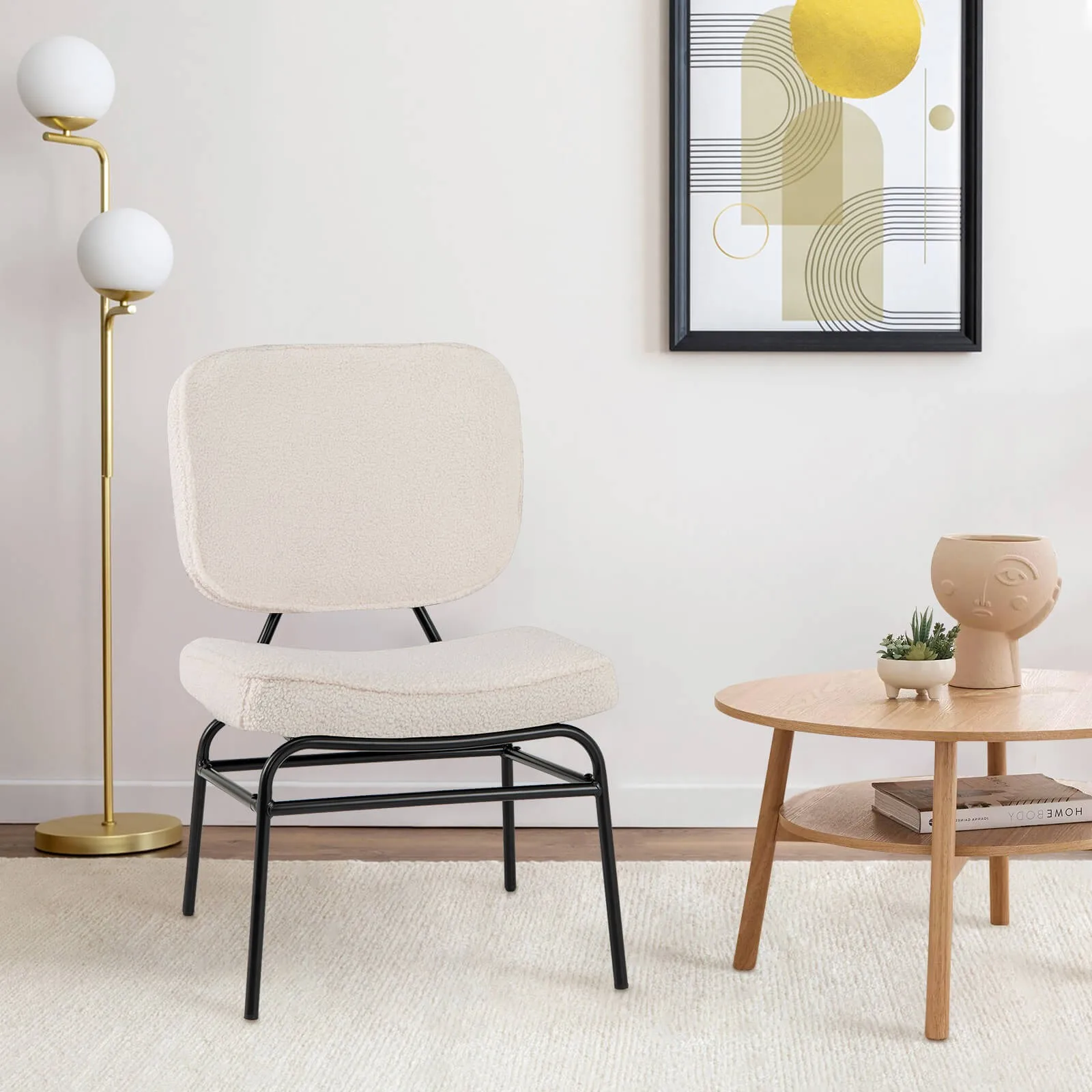 

Upholstered Accent Chair with Sponge Padding Adjustable Foot Pads & Metal Frame