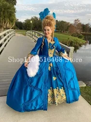 18th Century Colonial Rococo Prom Dress Navy Marie Antoinette French Half Sleeve Floor Length Gown Victorian Fetes Galantes Robe