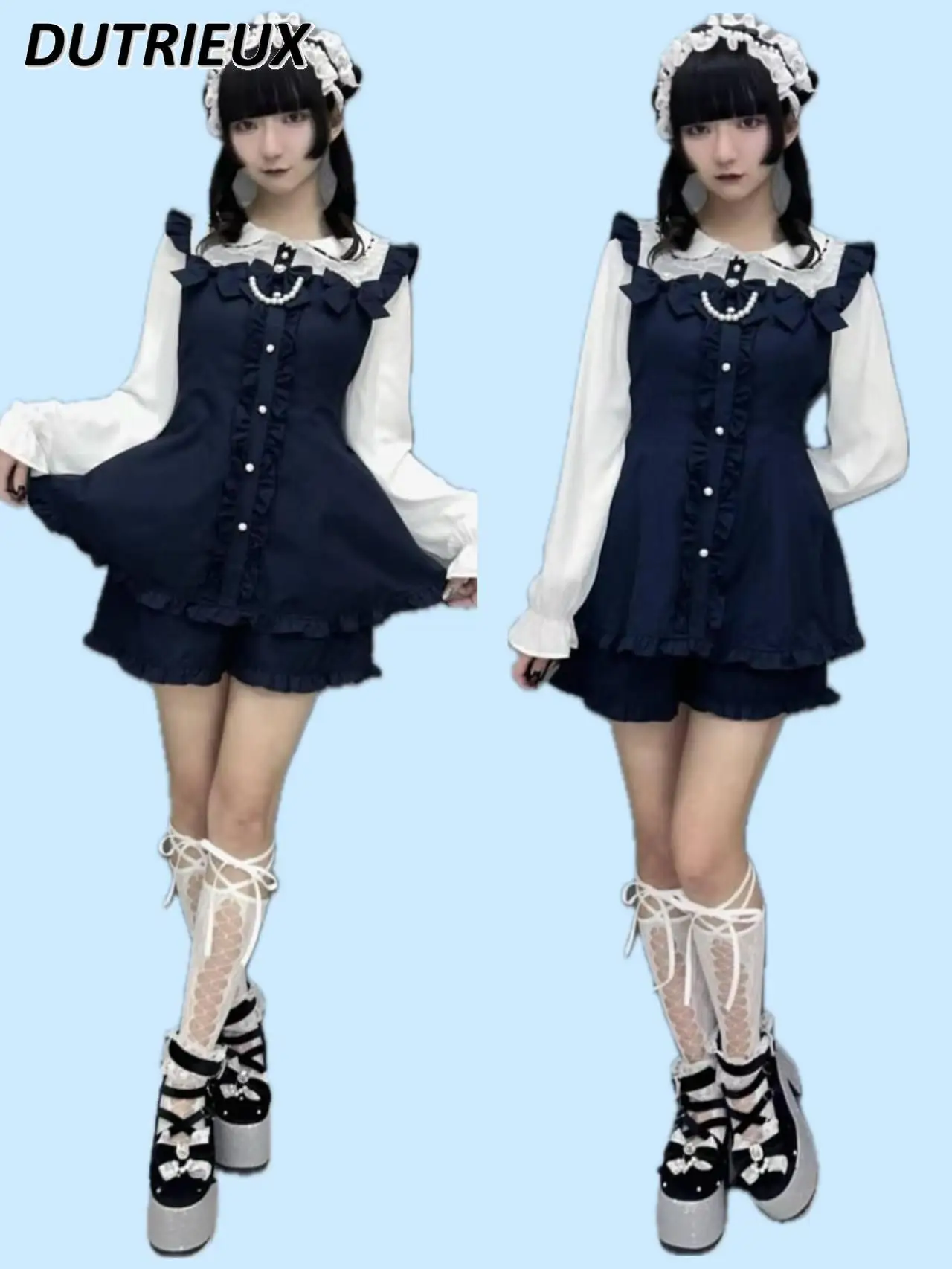 ฤดูใบไม้ผลิฤดูร้อน Mine ลูกไม้สีจับคู่เสื้อตุ๊กตาลูกปัดหวาน Bow Tops และ Ruffle กางเกงขาสั้น 2 ชิ้นชุดสตรีชุด