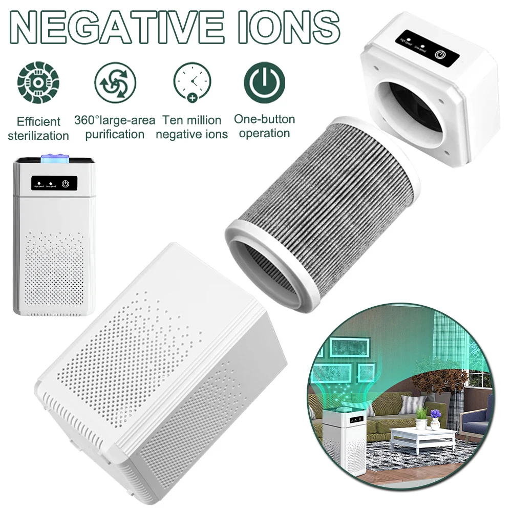 Purificador de Aire con Ionizador HEPA, Filtro 99.97% para Alergias, 3 Velocidades, Limpieza de Toda la Casa, Descompone Formaldehído, Elimina Polvo, Humo y Polen, Funcionamiento Silencioso, Esterilización y Eliminación de Aldehídos, 360 °   Gran área de cobertura, eliminación de alérgenos del polen, funcionamiento silencioso, alimentación por USB