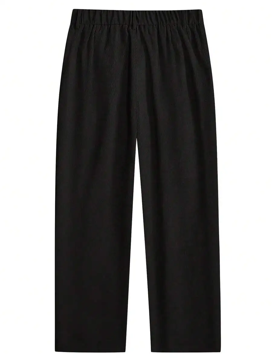 Mens Loose Pleated Wide Leg Pants With Slant Pockets For Fall