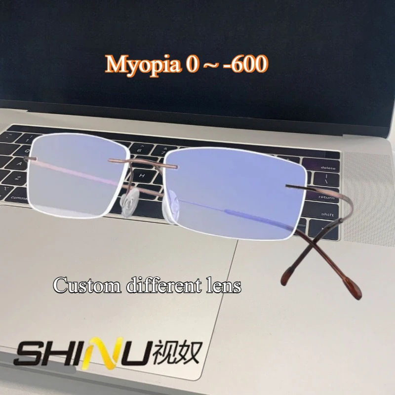 

Rimless Glasses Titanium Men Prescription Glasses Men Myopia BlueLight Computer Glasses Y2k MR-8 Resin Astigmatism Lenses custom