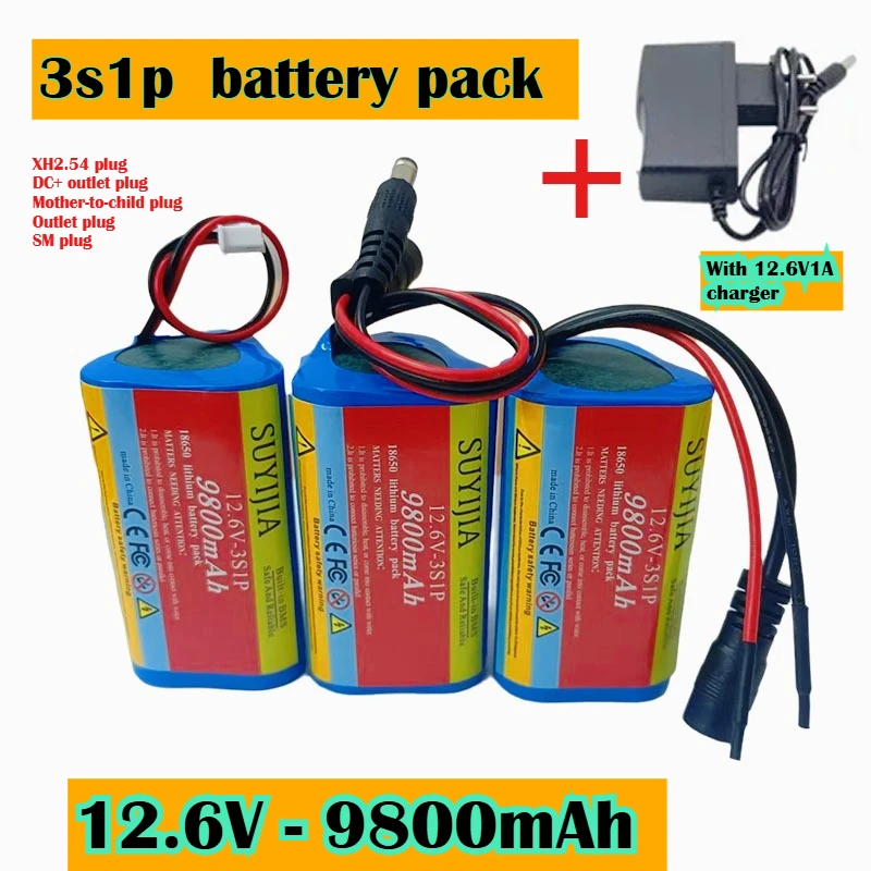 

3s1p 9800mAh 12V 12.6V/11.1V 18650 Rechargeable Lithium-ion Battery Pack for CCTV, Cameras, Fascia Guns, Backup Power + Charger