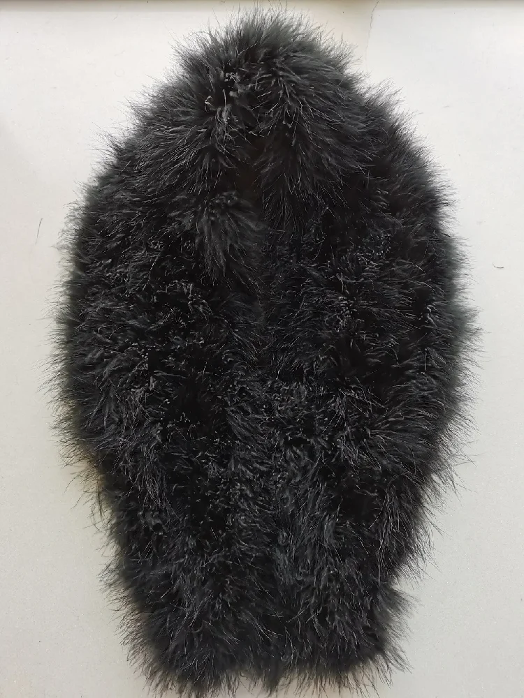 Scarf Women\'s  Real Genuine Female Ostrich Feather Fur Collar Black White Winter Fashion Warm Soft