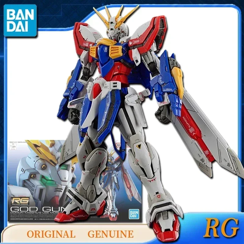 Bandai-figuras de acción de Anime para niños, juguetes originales genuinos RG 1/144, GOD GUNDAM, modelo de regalo, adornos, marca: BANDAI