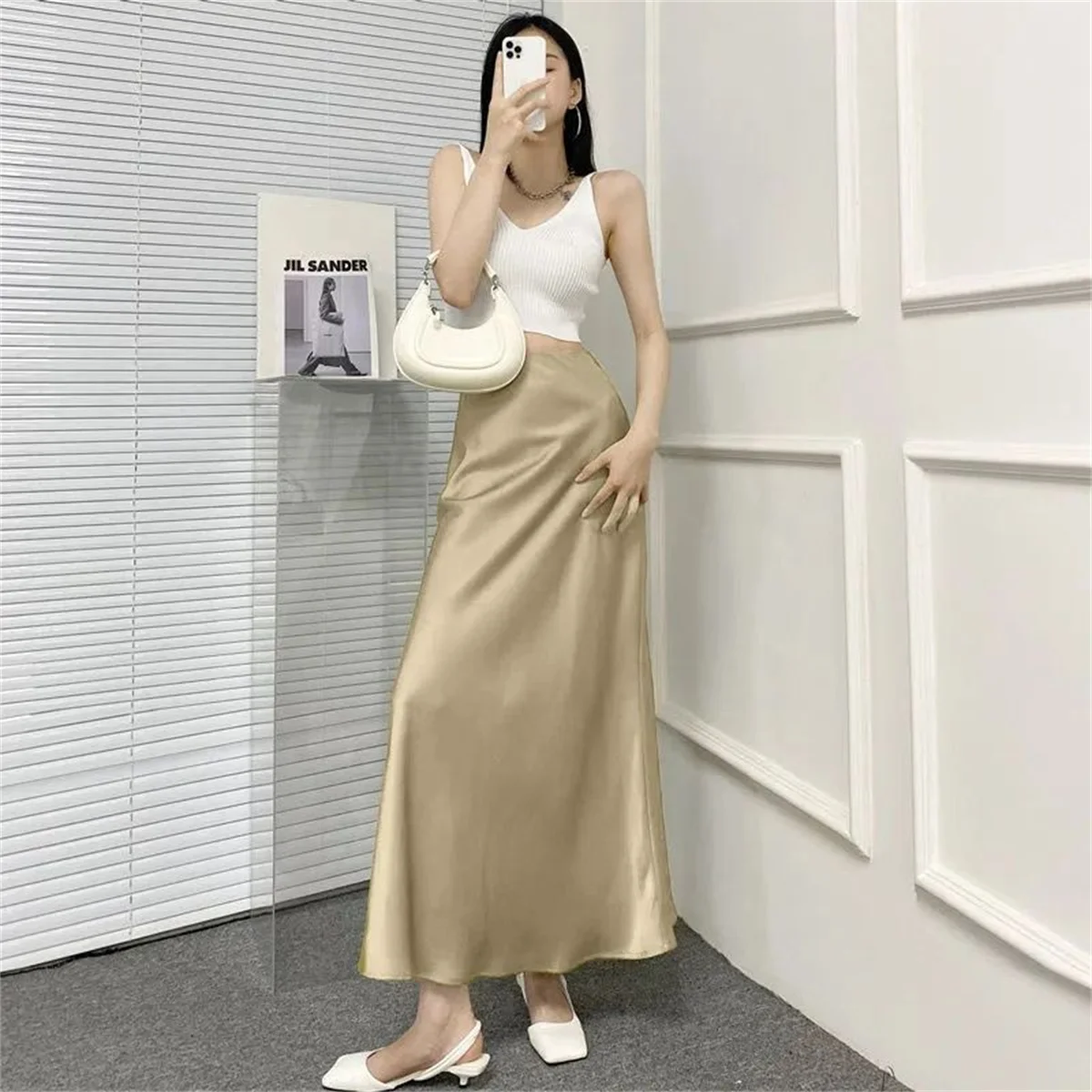 Femmes élégantes queue de poisson Satin jupe mode française solide taille haute jupes bureau dame mince vêtements femme décontracté bas de fête