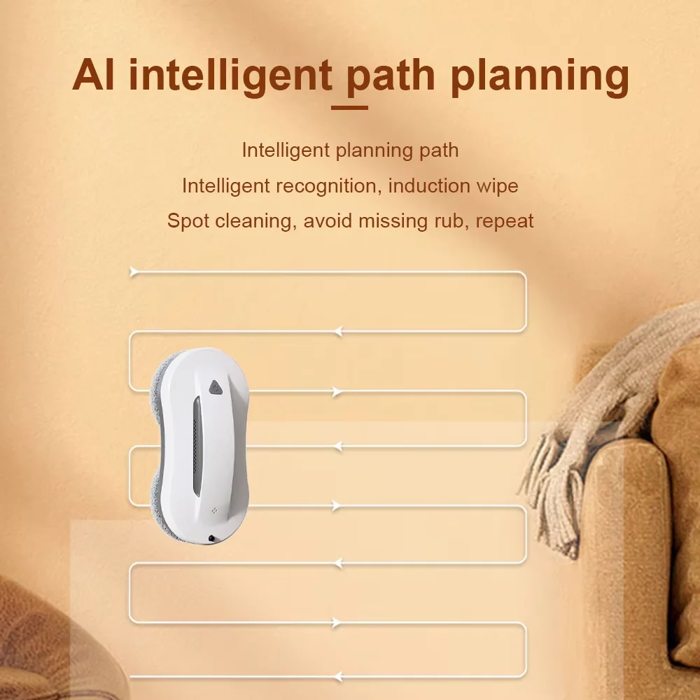 หุ่นยนต์ล้างกระจกหน้าต่างหุ่นยนต์ทําความสะอาดสองด้านสเปรย์น้ํา 2800Pa ดูดแบตเตอรี่ในตัว 500mAh เครื่องใช้ในบ้านอัจฉริยะ