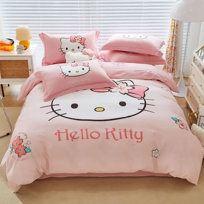 Cartoon anime Sanrio bedding set Hello Kitty My melody kawaii girl children's bedroom pure cotton three-piece set four-piece set