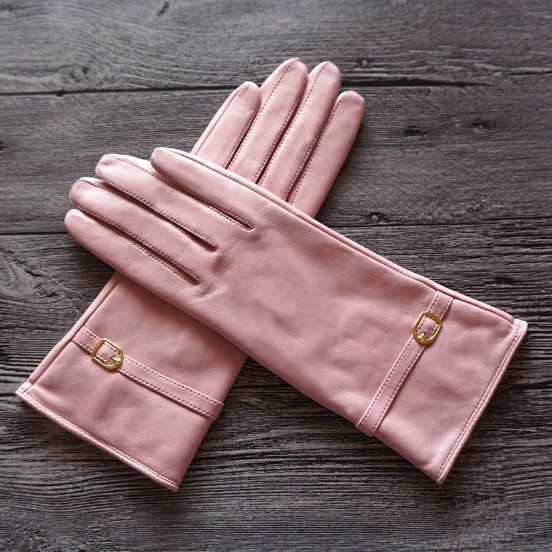 autumn-winter-new-ladies-thiened-leather-gloves-metal-bule-belted-soft-fce-lined-warm-windproof-fingered-gloves